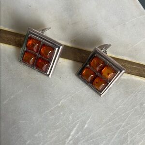 Square Silver and Orange womens earrings